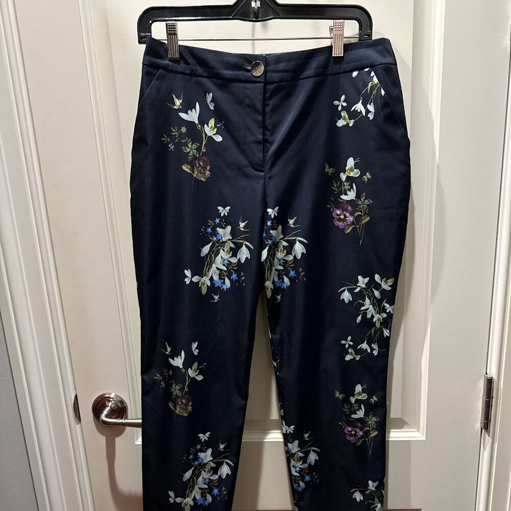 Ted Baker Silk Floral Tapered Pants – Navy – EU 2 / US 6
